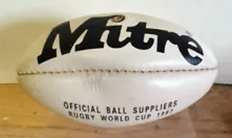 mini rugby ball branded with mitre name