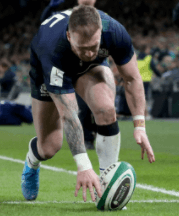 scottish rugby player fumbles the ball when trying to touch down for a try