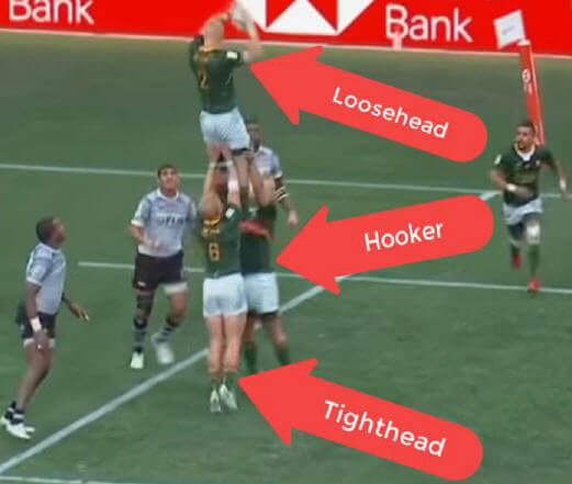 lineout with tighthead and hooker lifting the loosehead